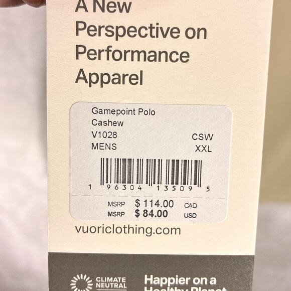 Vuori Gamepoint Polo Shirt Mens XXL Cashew Tan Preppy Performance Golf Tennis - Picture 8 of 8